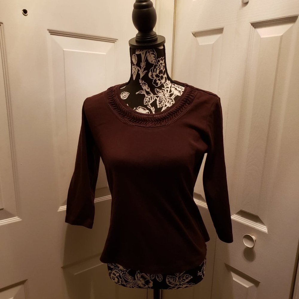 Karen Scott Petites Chocolate Shirt- Size PM-With DISCOUNTED SHIPPING!